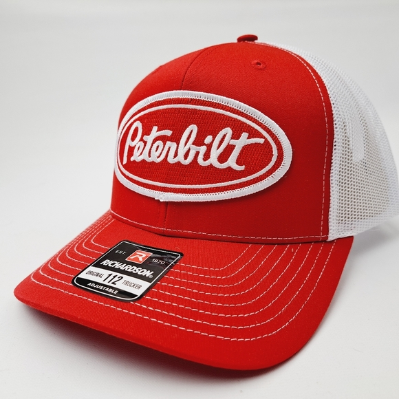 Peterbilt Richardson 112 Trucker Embroidered Patch Hat Cap Mesh Snapback Red - Picture 2 of 4